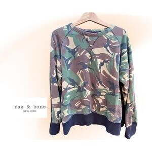 Rag & Bone Women's Camouflage Sweatshirt with Black Ribbed Cuffs and Hem sz M